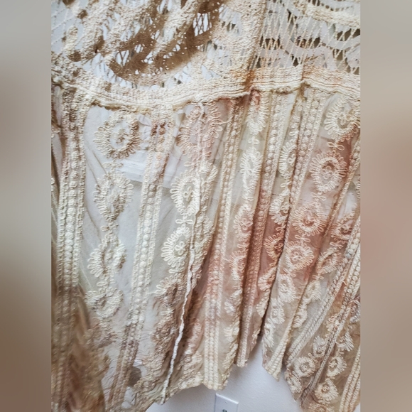 Tea Dyed Battenberg Lace And Floral Lace Boho Vest Size Medium - Picture 3 of 10